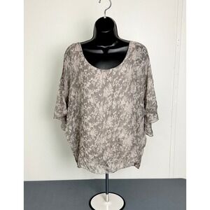 Piazza Roma Made in Italy Taupe Floral Silk Batwing Blouse Sz XS Oversized Boxy